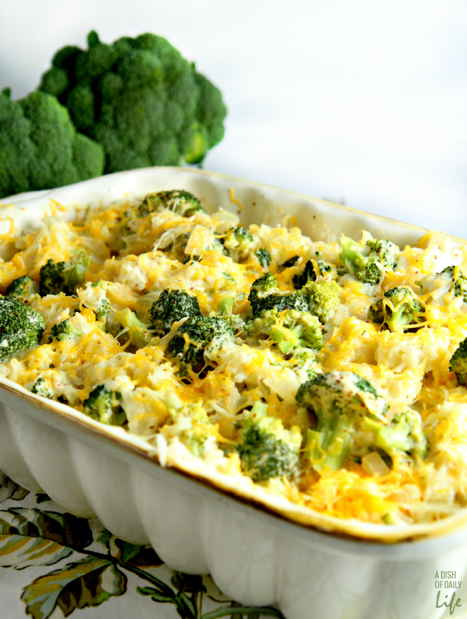 Cheesy Broccoli Rice Casserole...a warm and comforting casserole made from scratch using all natural cheeses.