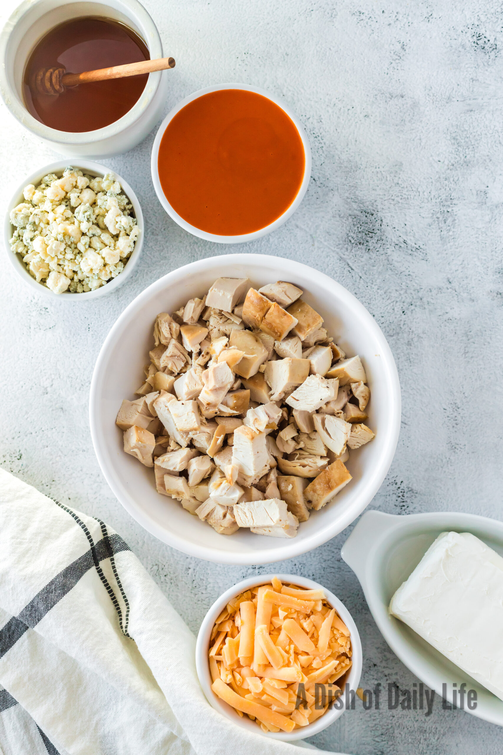 All ingredients laid out on the counter, ready to assemble.