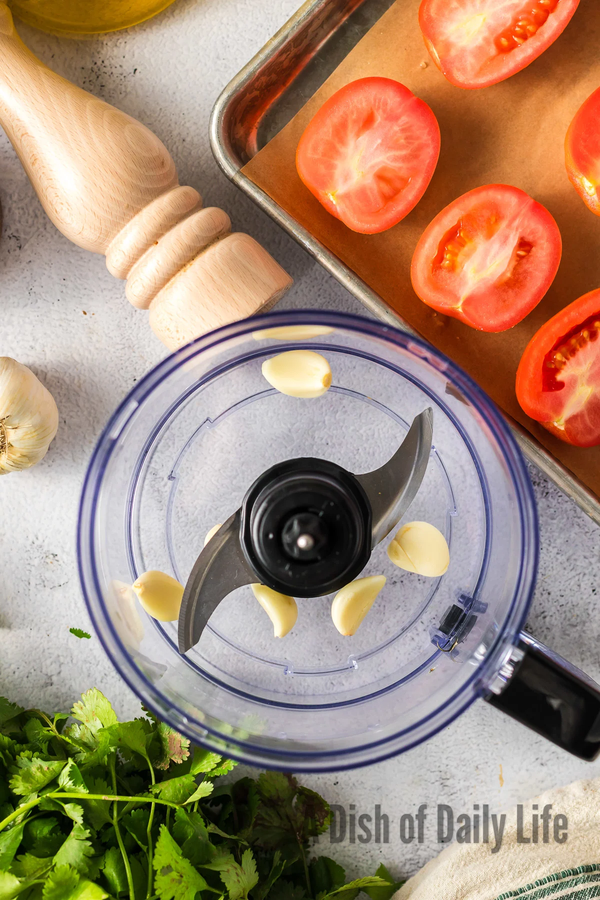 garlic cloves in a food processor.