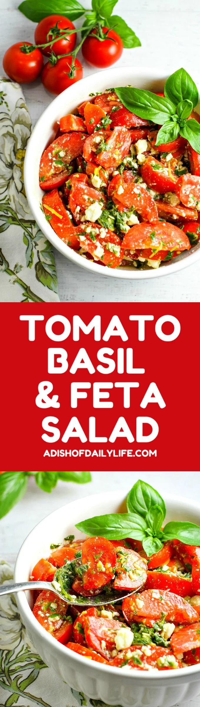 Colorful, healthy, and packed with flavor, this easy Tomato, Basil and Feta Summer Salad is the perfect side dish for any summer dinner, and even makes for a wonderful light lunch as well. Go ahead and customize it by adding in cucumber or even summer corn...the basil dressing goes well with everything!