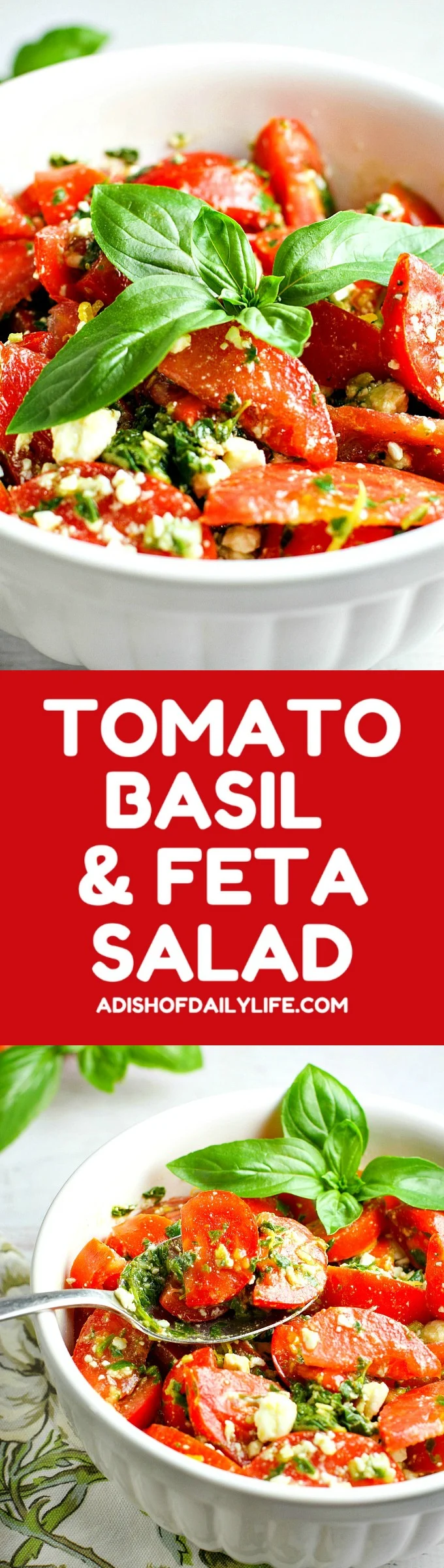 Colorful, healthy, and packed with flavor, this easy Tomato, Basil and Feta Summer Salad is the perfect side dish for any summer dinner, and even makes for a wonderful light lunch as well. Go ahead and customize it by adding in cucumber or even summer corn...the basil dressing goes well with everything!