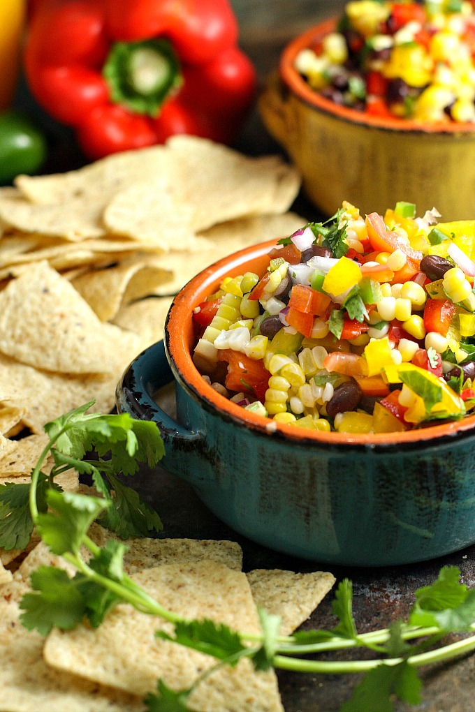 Corn Salsa with Black Beans is the perfect party appetizer for summer...so easy to make too! 