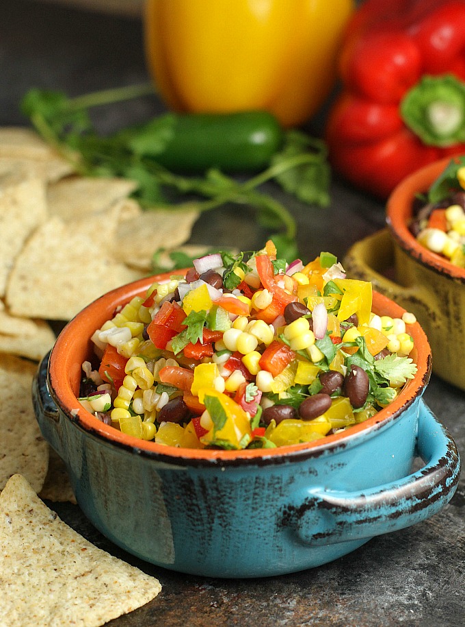 Corn Salsa with Black Beans is perfect for summer parties...serve it with chips or it works great as a side dish too!