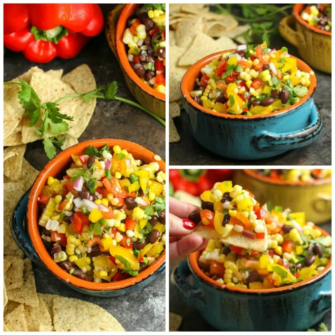 Corn Salsa with Black Beans is the perfect party appetizer for summer get-togethers! Easy to make and healthy! Serve it with chips or as a salad...either way, it will disappear fast! 