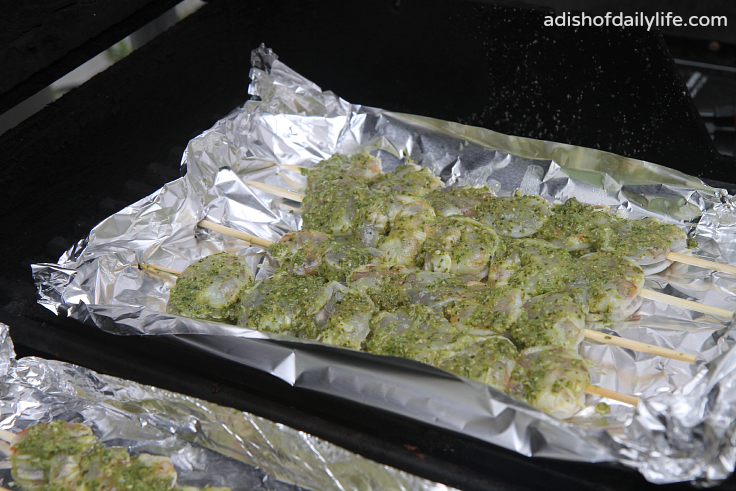 Lemon Pesto Grilled Shrimp in tin foil