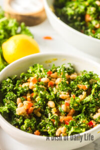 side view of salad in a bowl.
