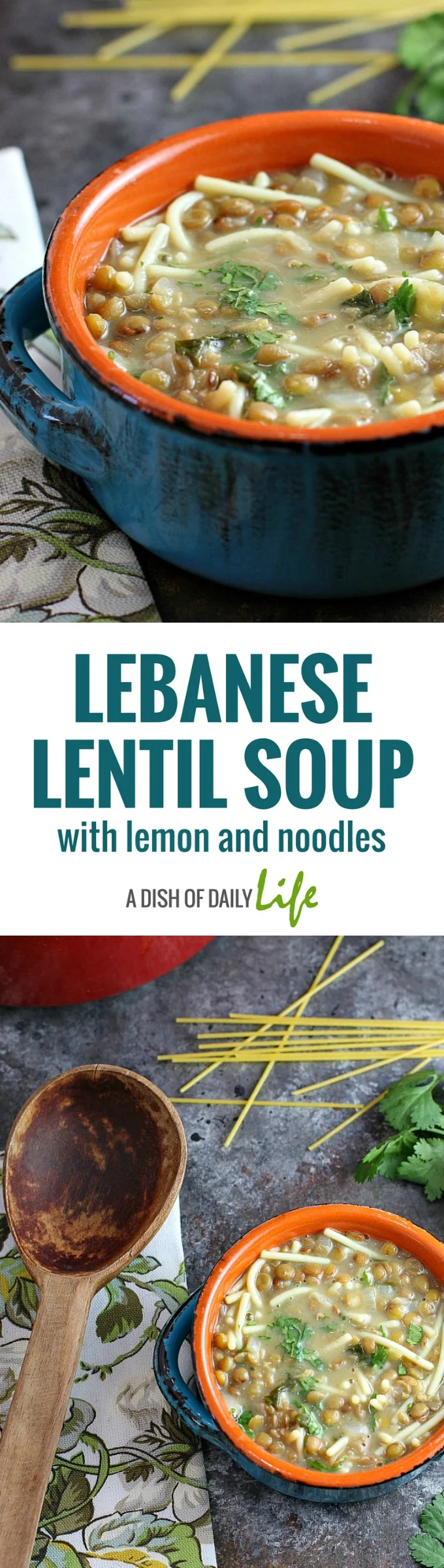 This Lebanese Lentil Soup with Lemon and Noodles is easy-to-make, healthy, and so delicious! Pair it with a salad for a light dinner.