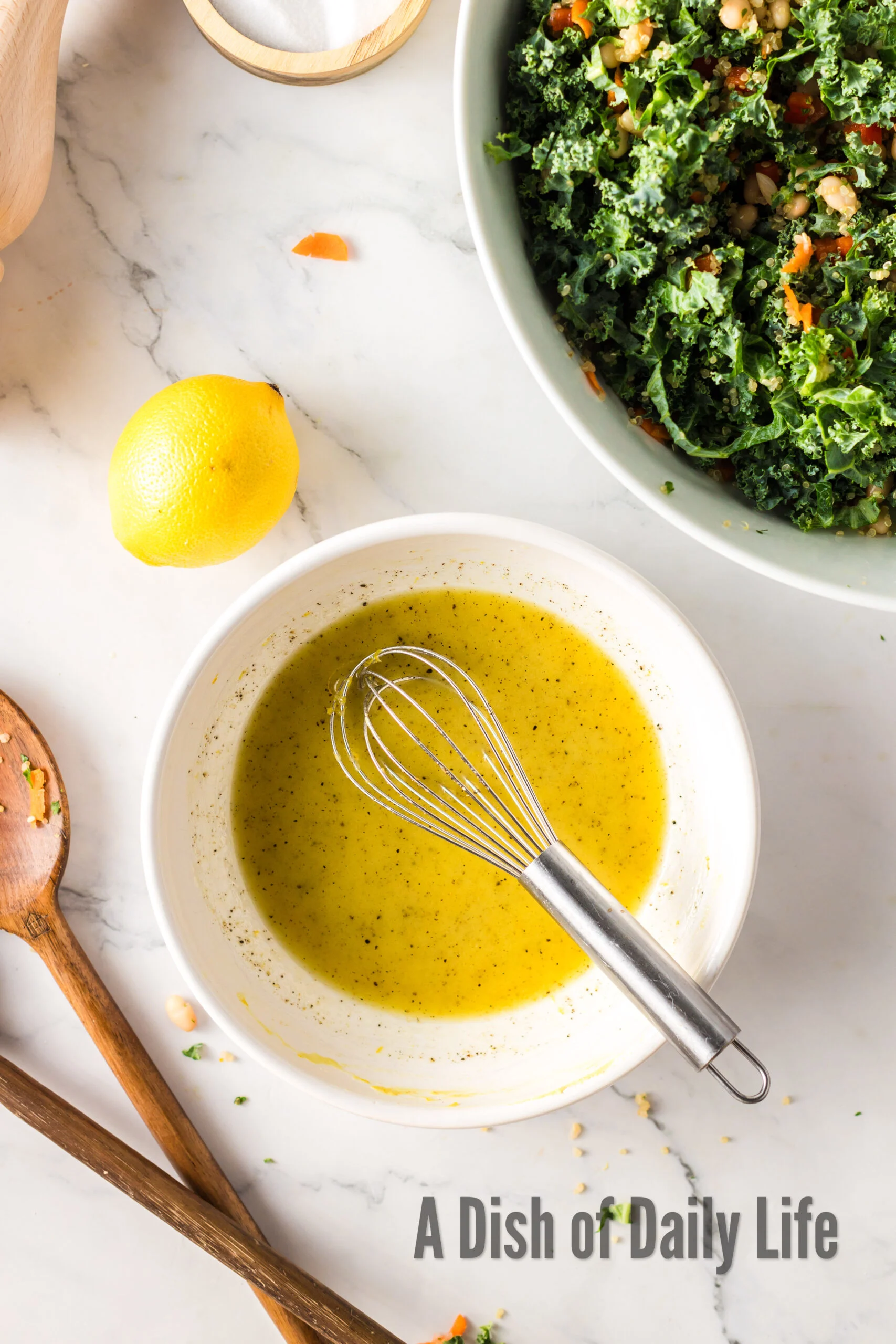 lemon dressing in a bowl.