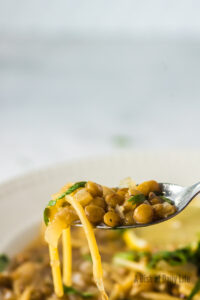 zoomed in image of a soup spoon scooping a portion out
