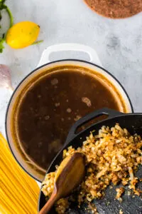 cooked onions and garlic added to lentils