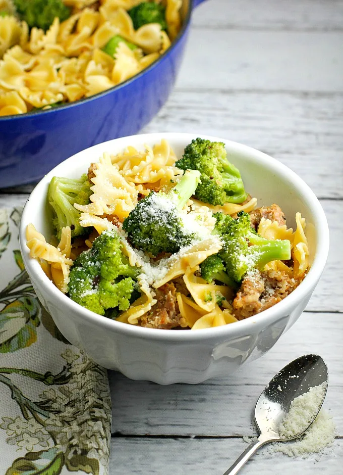  Sausage Broccoli Pasta is a go-to recipe for our family...fast, easy, delicious and it only uses one pot, so clean up in minimal! You can have it on the table in under 30 minutes too!