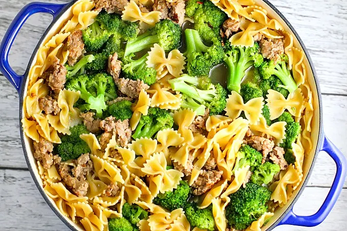  Sausage Broccoli Pasta is a go-to recipe for our family...fast, easy, delicious and it only uses one pot, so clean up in minimal! You can have it on the table in under 30 minutes too!