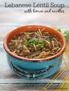 This delicious and healthy Lebanese lentil soup with lemon and noodles is easy-to-make and inexpensive too! #BudgetMeals