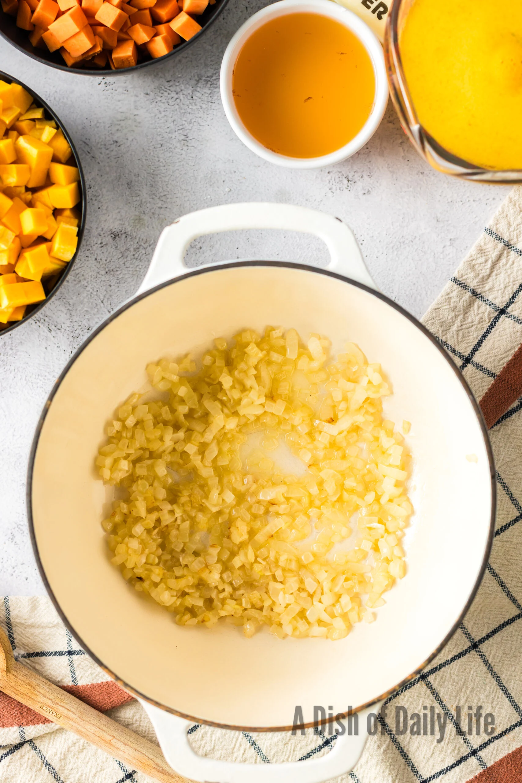 cooked onion in butter in a stock pot.