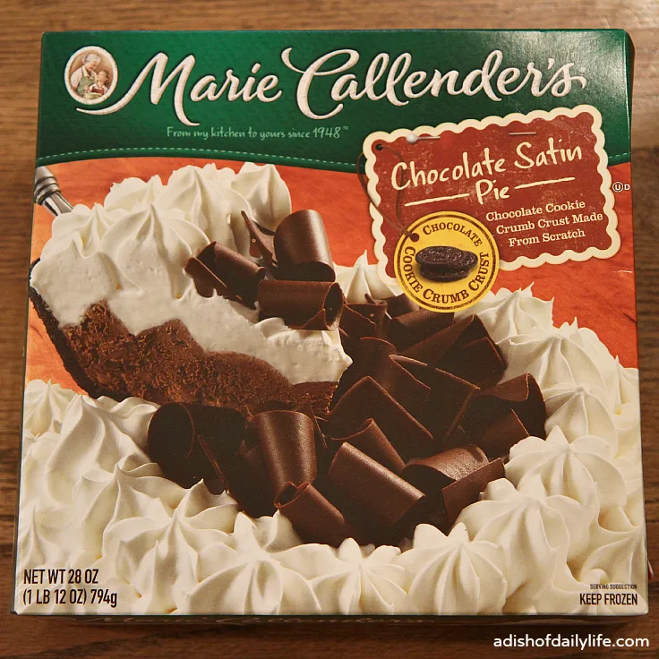 Marie Callender's Chocolate Satin Pie in the box