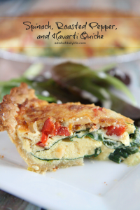This delicious Spinach, Roasted Pepper, and Havarti Quiche is the perfect recipe for a holiday breakfast or brunch!