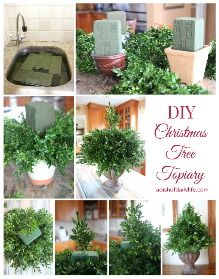 Tutorial on how to create a Christmas Topiary Tree. Perfect for a hostess gift as well as for holiday decorating