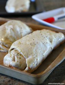 Barbeque Chicken Stromboli, rolled and brushed with olive oil