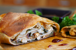 Barbeque Chicken Stromboli with spinach and red onion, perfect for the big game #PartyWithBigY #Ad