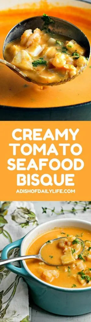 Tomatoes and cream cheese add a rich creaminess to this delicious seafood bisque recipe. You won't be able to stop at just one bowl!