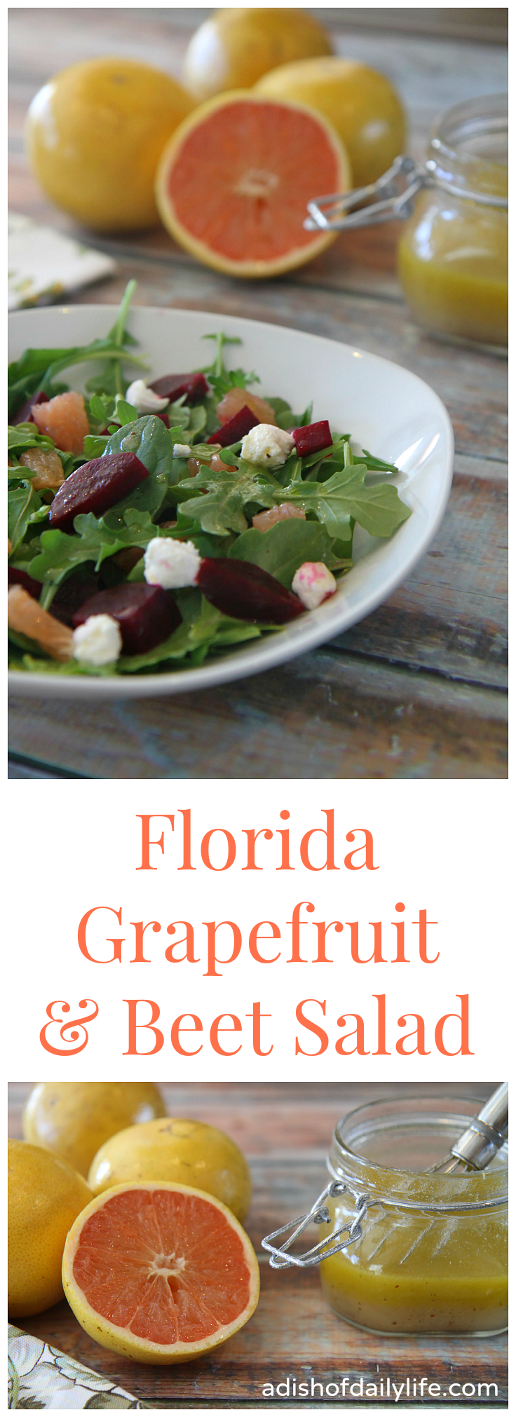 Pair Florida grapefruit and beets with arugula, goat cheese and a tart, sweet grapefruit vinaigrette for a winter salad guaranteed to tickle your tastebuds!