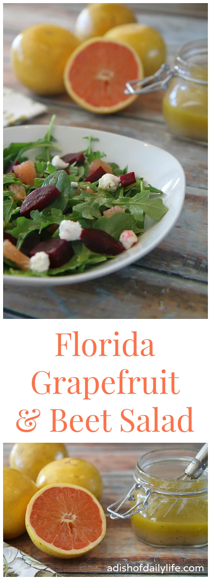 Pair Florida grapefruit and beets with arugula, goat cheese and a tart, sweet grapefruit vinaigrette for a winter salad guaranteed to tickle your tastebuds!