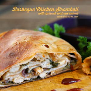 This barbeque chicken stromboli with spinach and red onions is the perfect party appetizer for your game day menu #PartywithBigY #ad