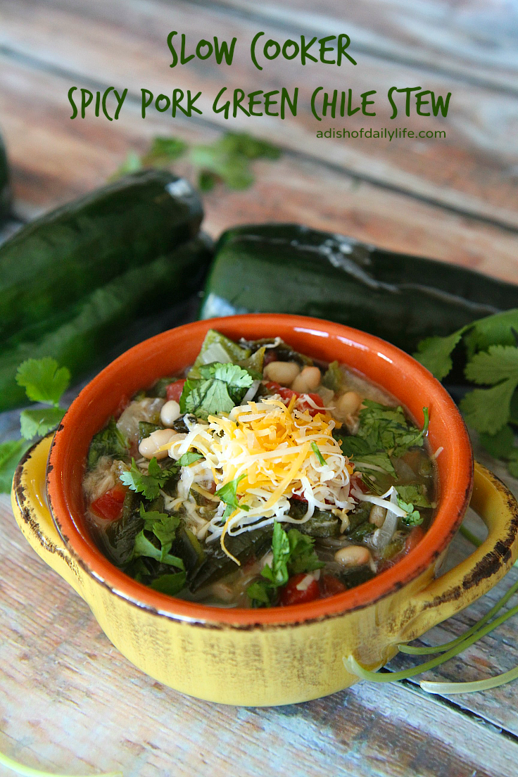 This hearty Slow Cooker Spicy Pork Green Chile Stew is great for party crowds, weeknight dinners or Mexican night!