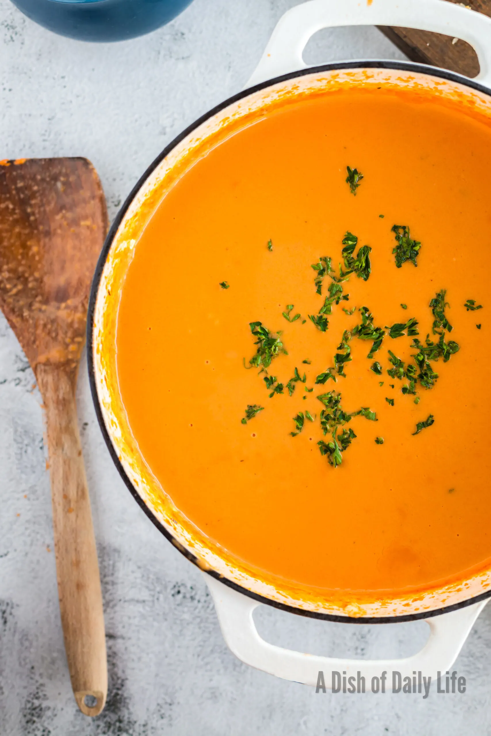 creamy bisque in soup pot and ready to serve