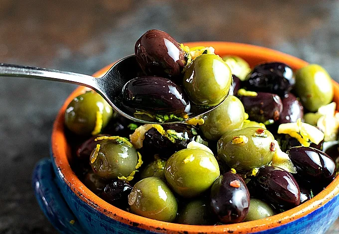 Marinated olives served a party