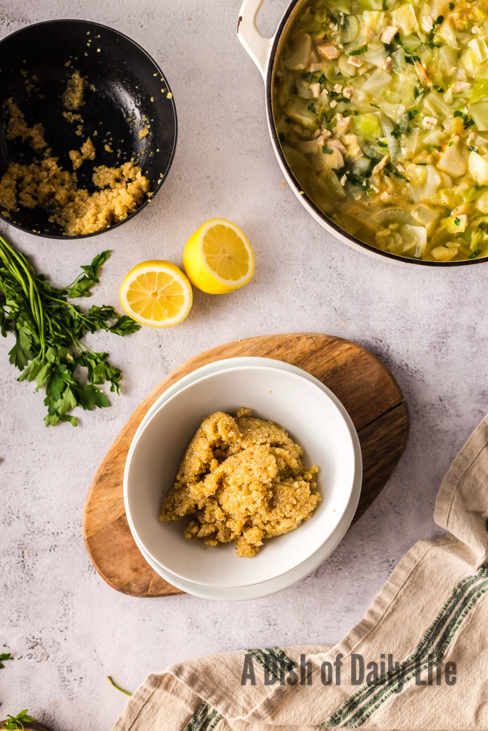 Cooked Quinoa in a soup bowl.