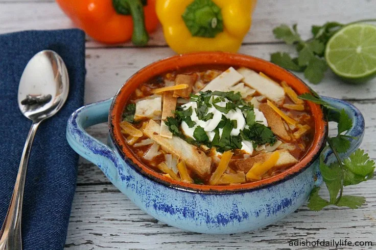 Delicious Fiesta Chicken Enchilada Soup ~ One Pot, 30 Minutes