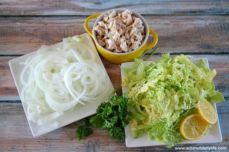 Ingredients for chicken and cabbage soup with quinoa