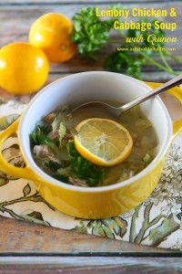 Lemony Chicken and Cabbage Soup with Quinoa is a healthy and delicious easy to make dinner that you can put on the table in less than 30 minutes.
