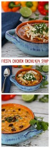 One Pot Meal ~ Delicious and easy to make, you can have this Fiesta Chicken Enchilada Soup on the dinner table in 30 minutes!