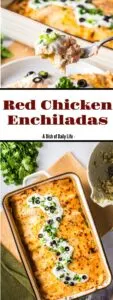 Collage of images for Pinterest of Red Chicken Enchiladas