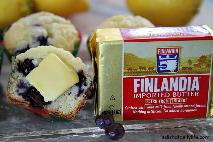 Enjoy a delicious Glazed Lemon Blueberry Muffins with some creamy Finlandia gourmet butter.