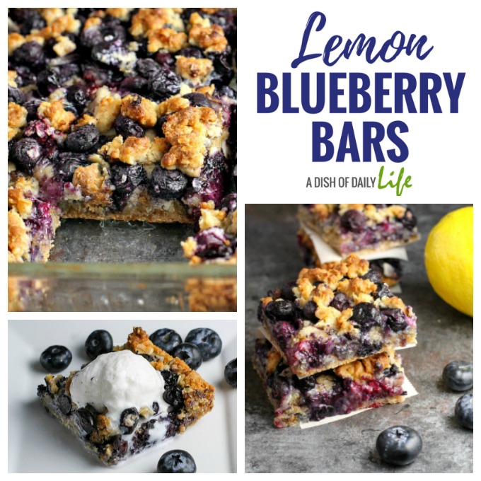 Lemon Blueberry Bars...lemon zest and blueberries combine with a delicious oatmeal crust for a scrumptious treat the whole family will love! Add vanilla ice cream and make it extra special!