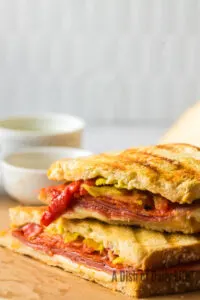 pepperoni sandwich stacked on top of each other