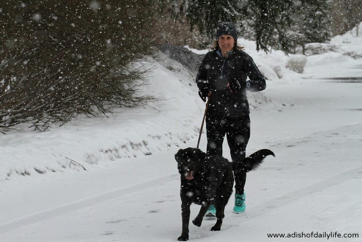 running with my dog in the snow