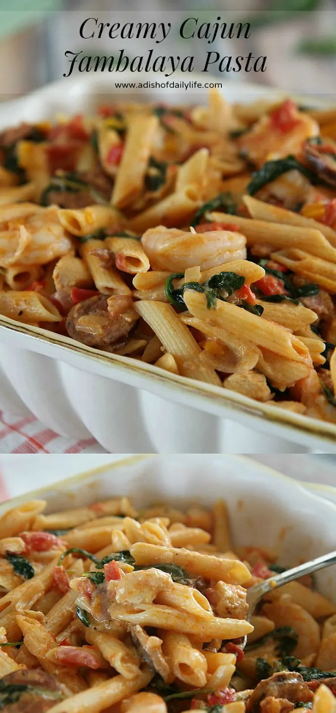 One Pot Creamy Cajun Jambalaya Pasta...an easy and delicious meal for families on the go!