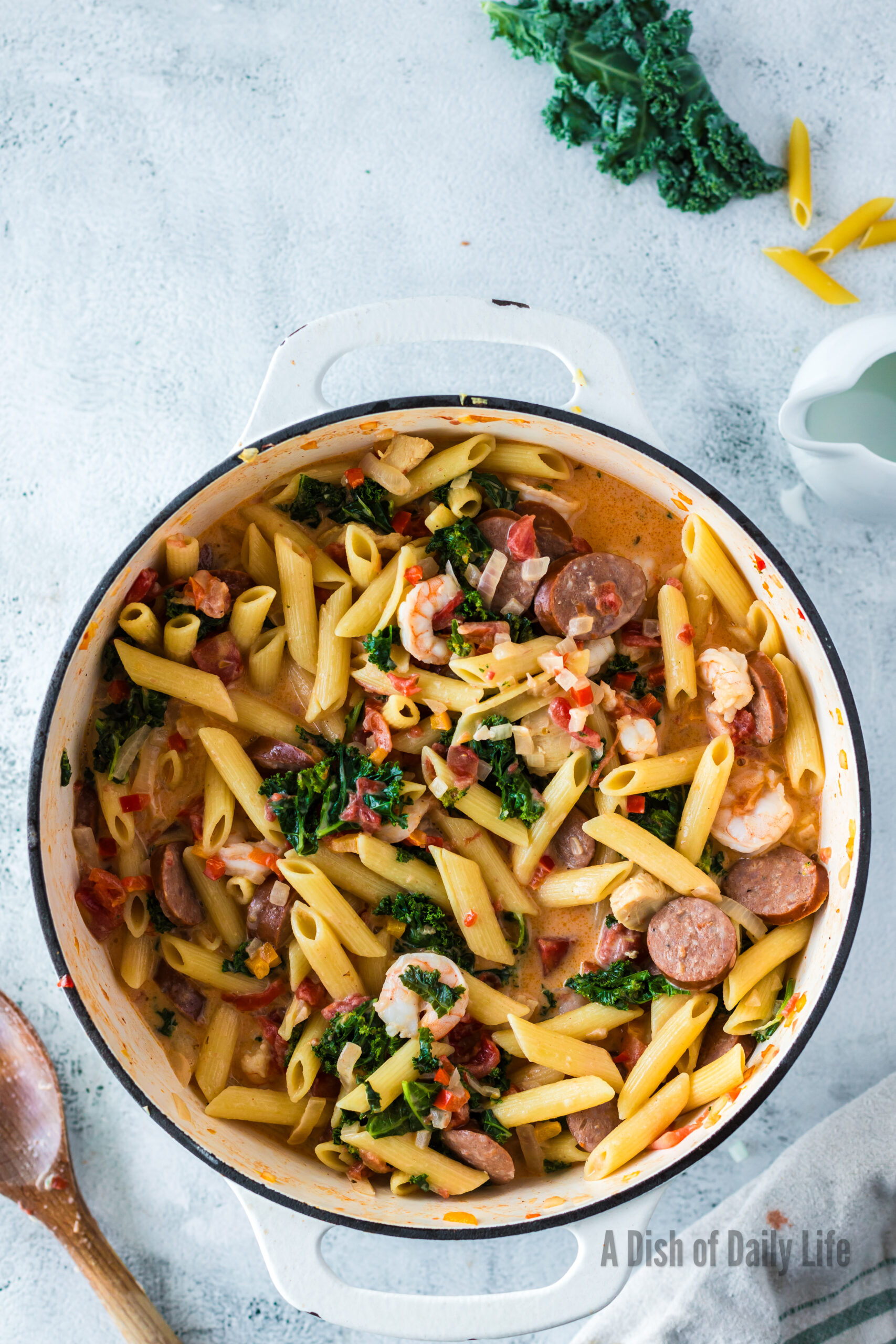 Cooked Jambalaya in pot and ready to serve