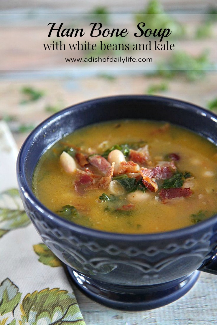 Rich in flavor, this hearty ham bone soup with white beans and kale is the perfect comfort food to warm your bones on a chilly or damp and rainy day. Great way to use up your leftover Christmas or Easter ham bone as well!