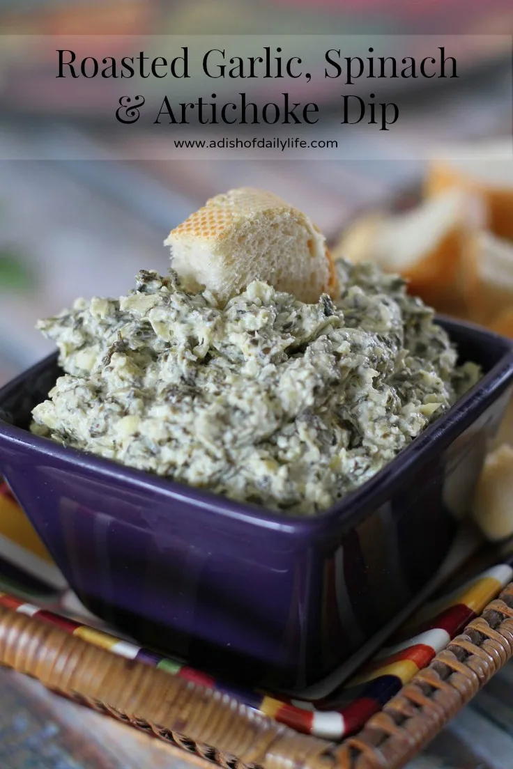 Roasted garlic gives an added dimension of flavor to this spinach and artichoke dip!