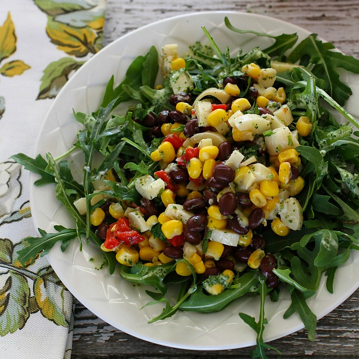 Southwestern Black Bean & Corn Salad with a creamy cilantro jalapeño lime dressing