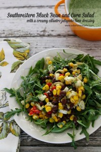 Southwestern Black Bean and Corn Salad with a creamy cilantro jalapeño lime dressing