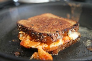 Gourmet Grilled Cheese: Buffalo Chicken Grilled Cheese in the pan