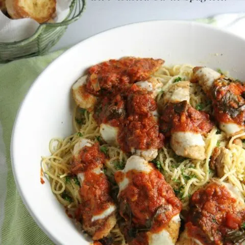 Chicken Parmesan Tenderloins with Roasted Garlic Spaghetti