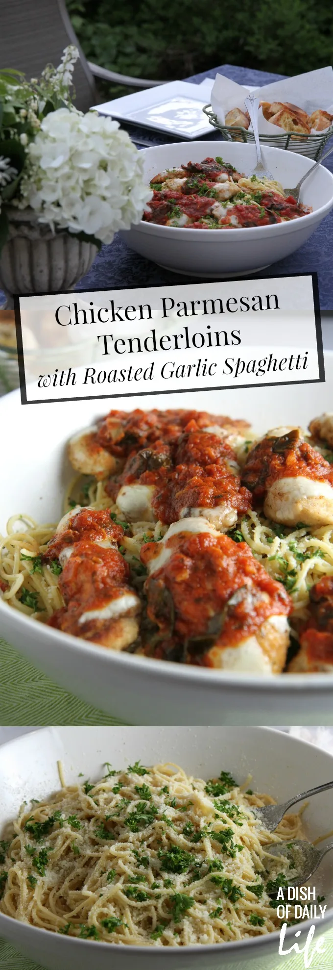 Chicken Parmesan Tenderloins with Roasted Garlic Spaghetti, an easy and delicious family friendly meal!