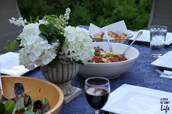 Outdoor table set for dinner